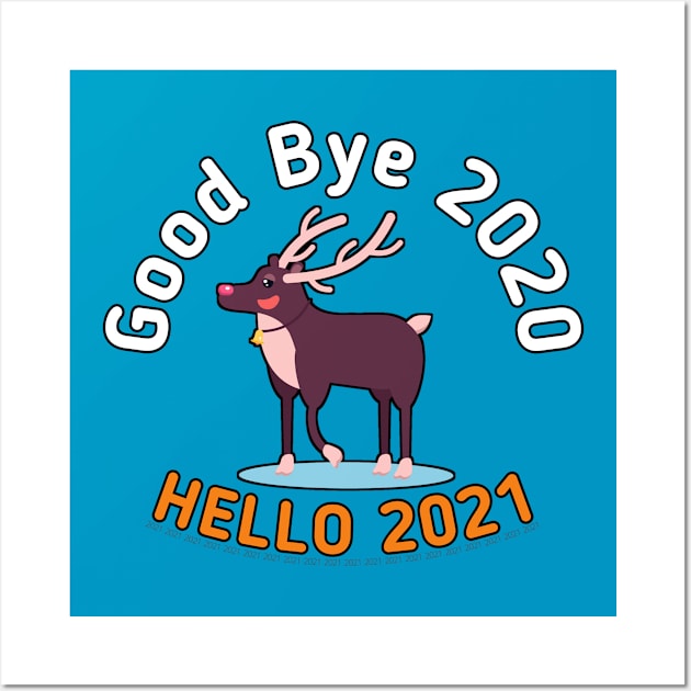 happy new year 2021 deer funny Wall Art by Blue Diamond Store